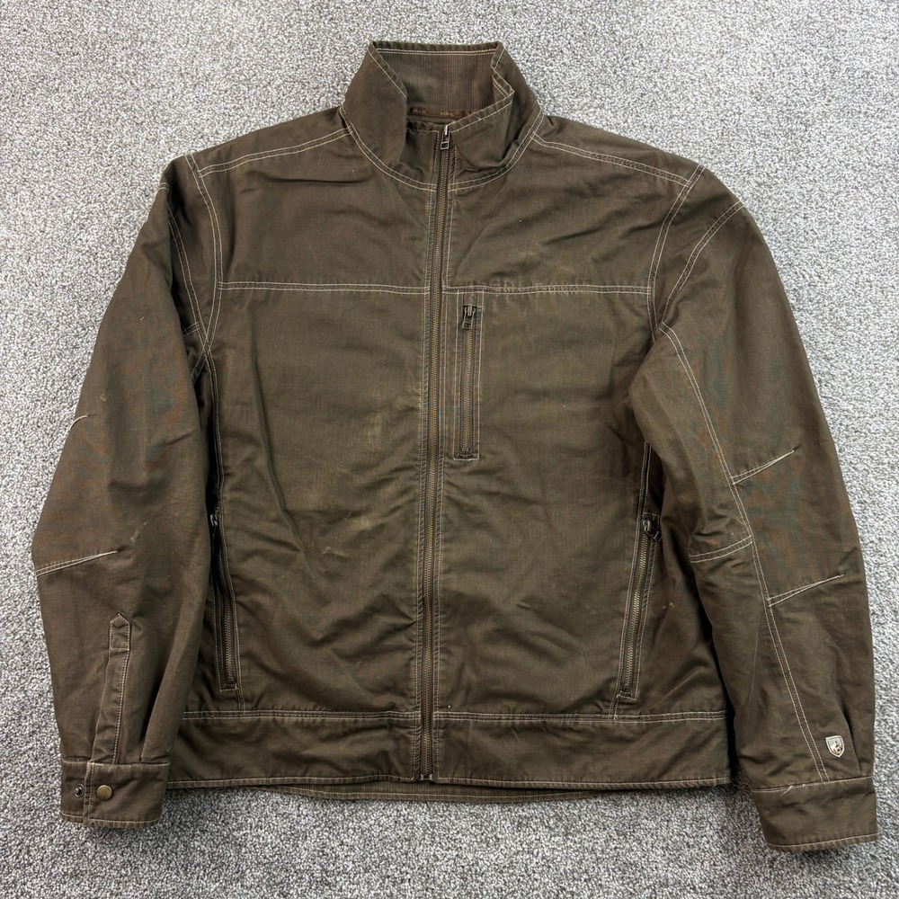 Kuhl Burr Jacket Mens XL Brown Green Canvas Quilted Vintage Patina 1053